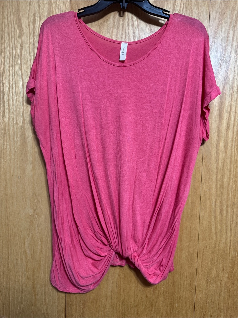 Luxe Knot-Front Short Sleeve Tee - Rose Pink